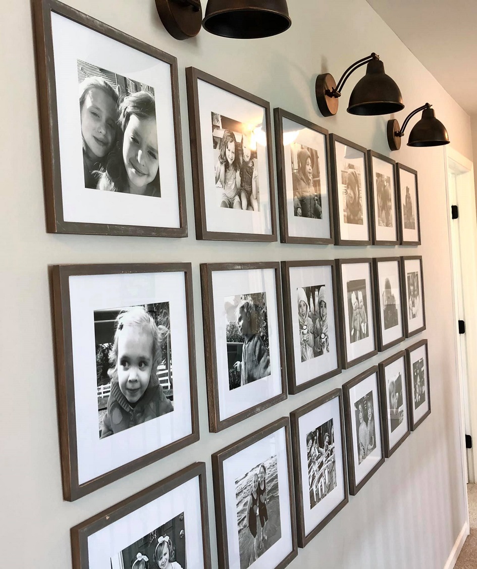 Photo Gallery Wall with Light Sconces