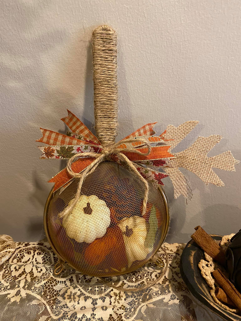 Dollar Tree Strainer Stuffed Pumpkin Decoration